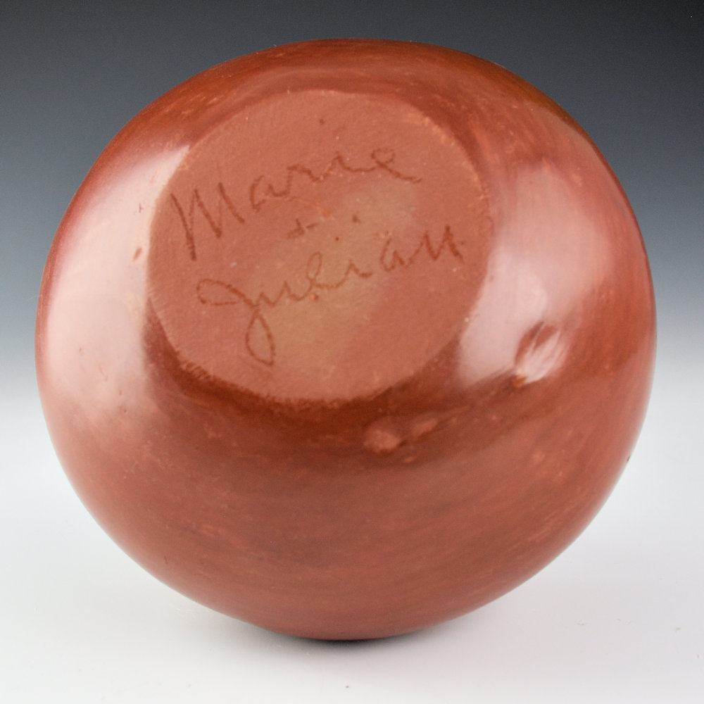 Martinez, Maria - Red Carved Bowl with Rain & Cloud Designs (1930's), Maria/Julian - Image 6