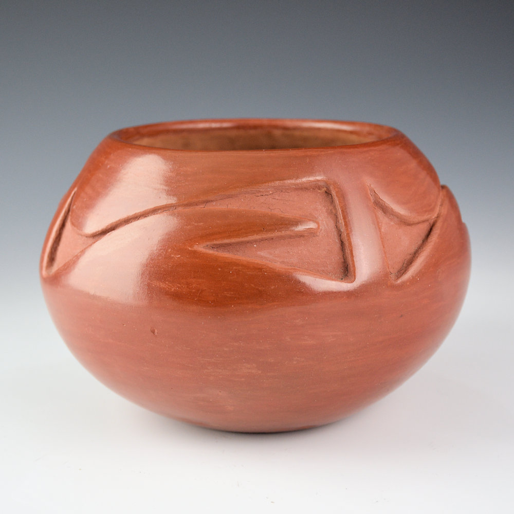 Martinez, Maria - Red Carved Bowl with Rain & Cloud Designs (1930's), Maria/Julian - Image 2