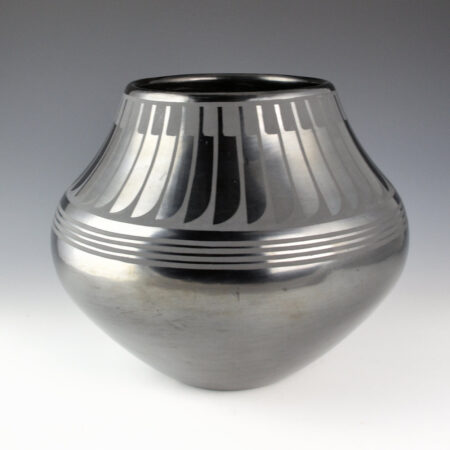 Martinez, Maria - Large Gunmetal Jar with 39 Feathers "Maria Popovi 563" (1963)