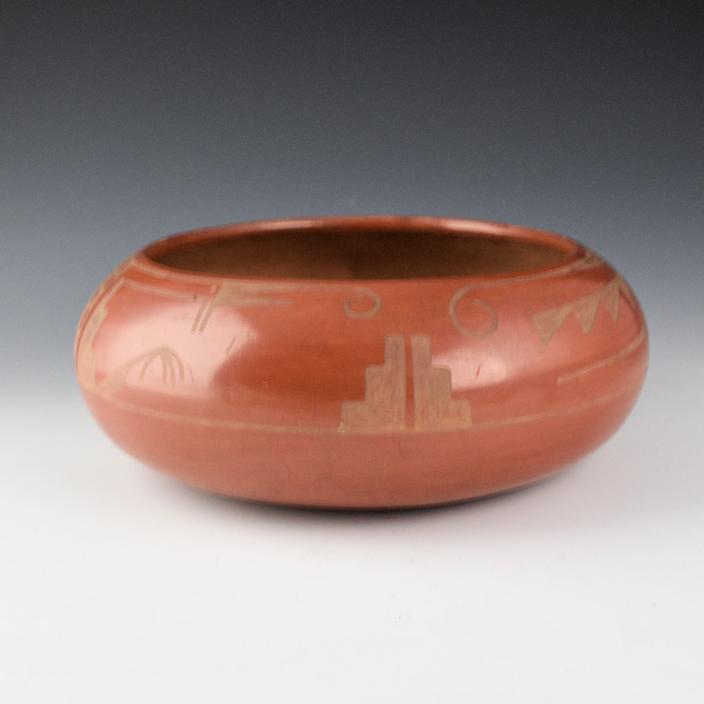 Martinez, Maria - 8" Wide Red Bowl with Cloud and Mountain Designs "Marie + Julian" (1920s) - Image 4