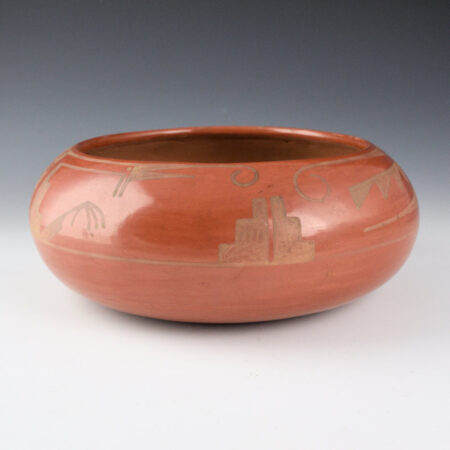 Alternative view of Martinez, Maria - 8" Wide Red Bowl with Cloud and Mountain Designs  "Marie + Julian" (1920s)