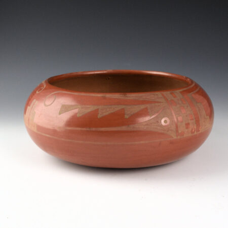 Martinez, Maria - 8" Wide Red Bowl with Cloud and Mountain Designs  "Marie + Julian" (1920s)