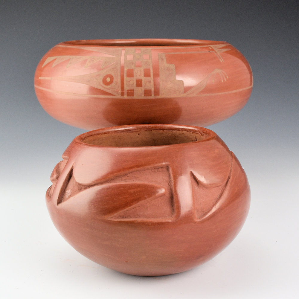 Martinez, Maria - Red Carved Bowl with Rain & Cloud Designs (1930's), Maria/Julian - Image 7