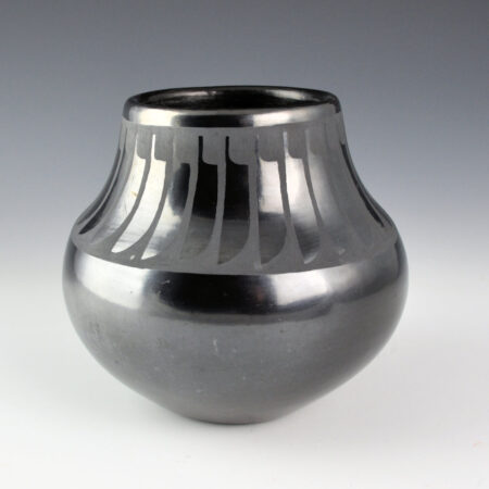 Martinez, Maria  - Gunmetal Fired  Jar with 26 Feathers, "Marie + Santana" (1954-6)
