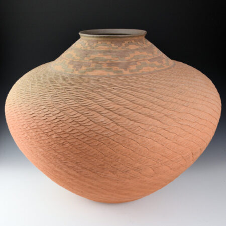 Zane Smith, Richard - 18" Wide Corrugated Jar with Basket Design Rim (1992)