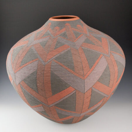 Zane Smith, Richard - 16" Wide Corrugated Jar with Op-Art Design (1992)