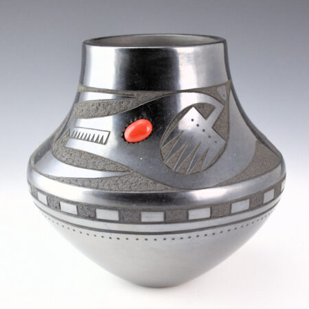 Sanchez, Russell  - Gunmetal Fired Jar with Avanyu and Coral