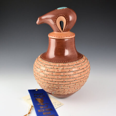 Sanchez, Russell  - 10" Tall Jar with 416 Checkerboards, Bear Lid and 252 Inset Stones (Ribbon)