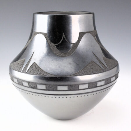 Alternative view of Sanchez, Russell  - Gunmetal Fired Jar with Avanyu and Coral