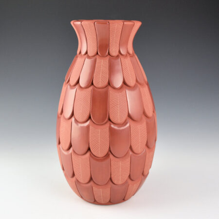 Alternative view of Tafoya, Stephanie - "Shadow Blossom" Red Jar with 96 Feathers