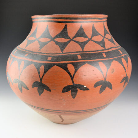 Alternative view of Once Known - San Ildefonso Black-on-Red Jar with Plant Designs (1890s)
