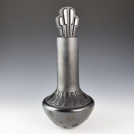 Lugo, Sergio - "The Universe Revealed" Tall Black Jar with Carved Feathers