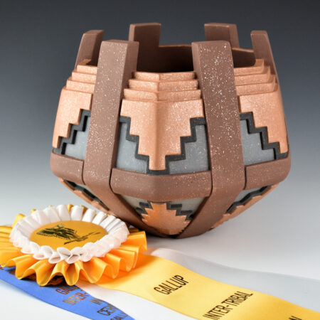 Lugo, Sergio - "Terraced" Large Polychrome Carved Bowl (Ribbon)