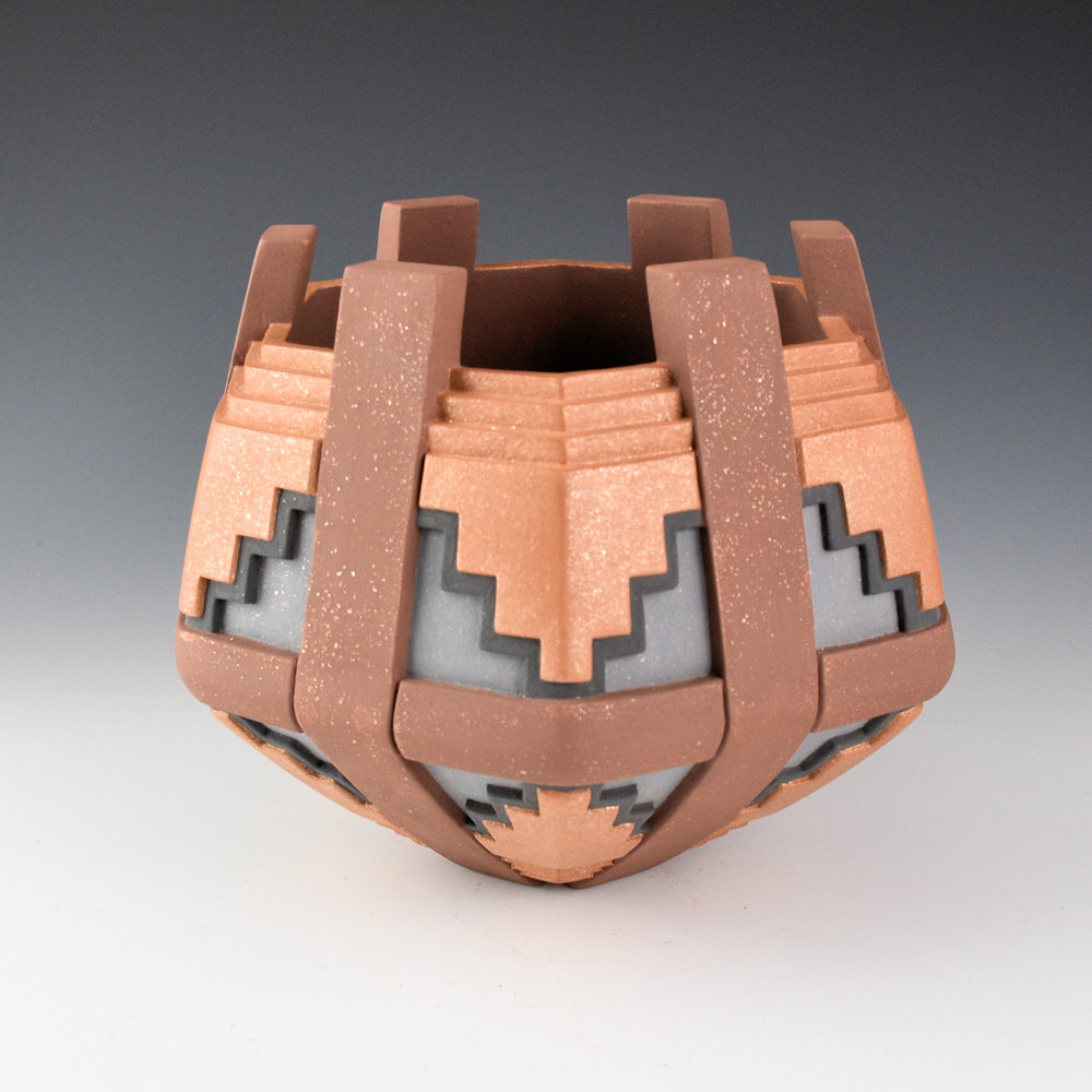 Lugo, Sergio - "Terraced" Large Polychrome Carved Bowl (Ribbon) - Image 5