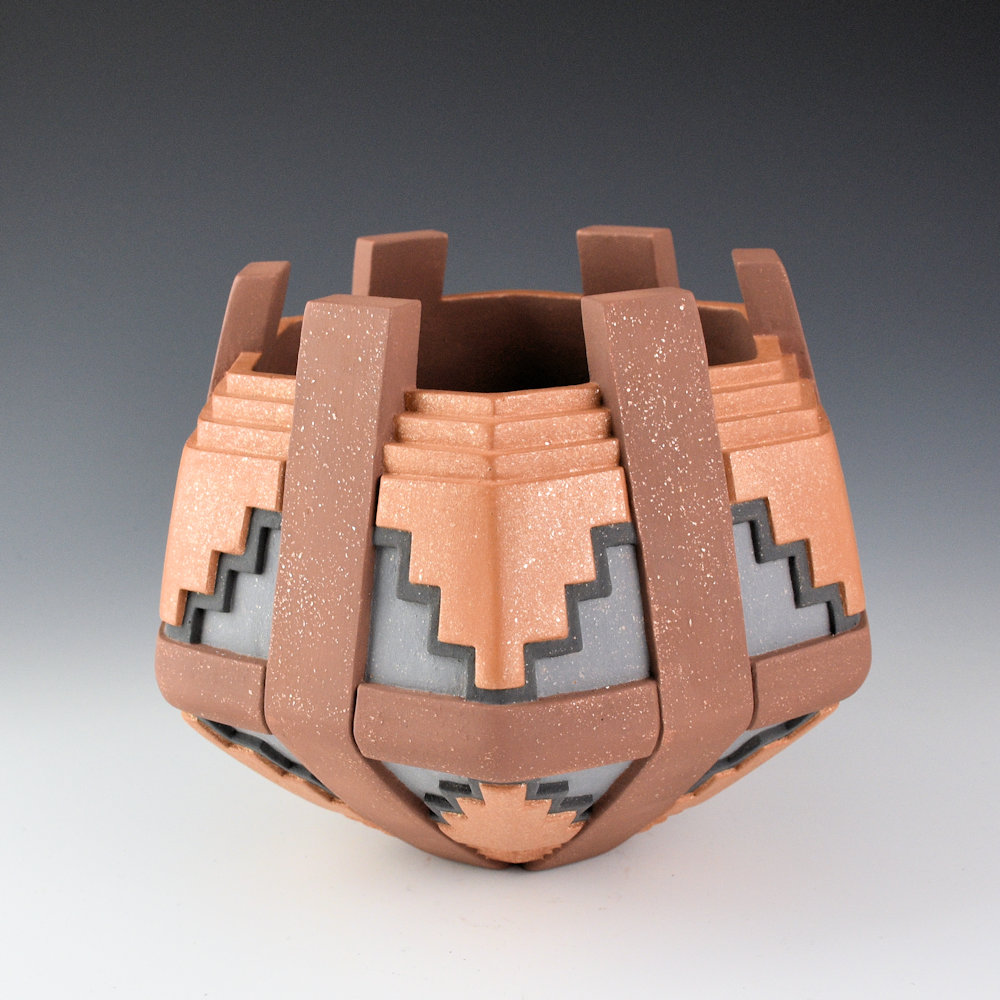 Lugo, Sergio - "Terraced" Large Polychrome Carved Bowl (Ribbon) - Image 4