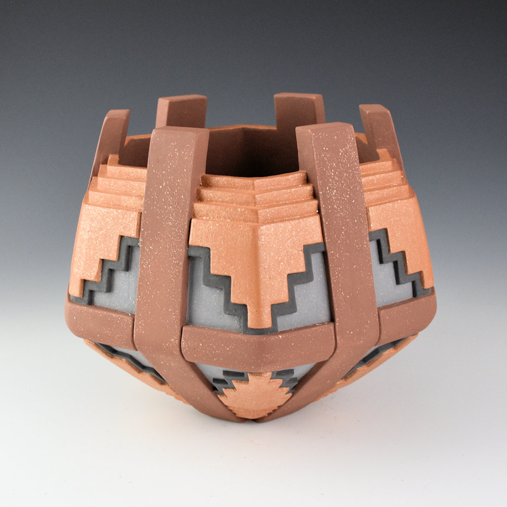 Lugo, Sergio - "Terraced" Large Polychrome Carved Bowl (Ribbon) - Image 3