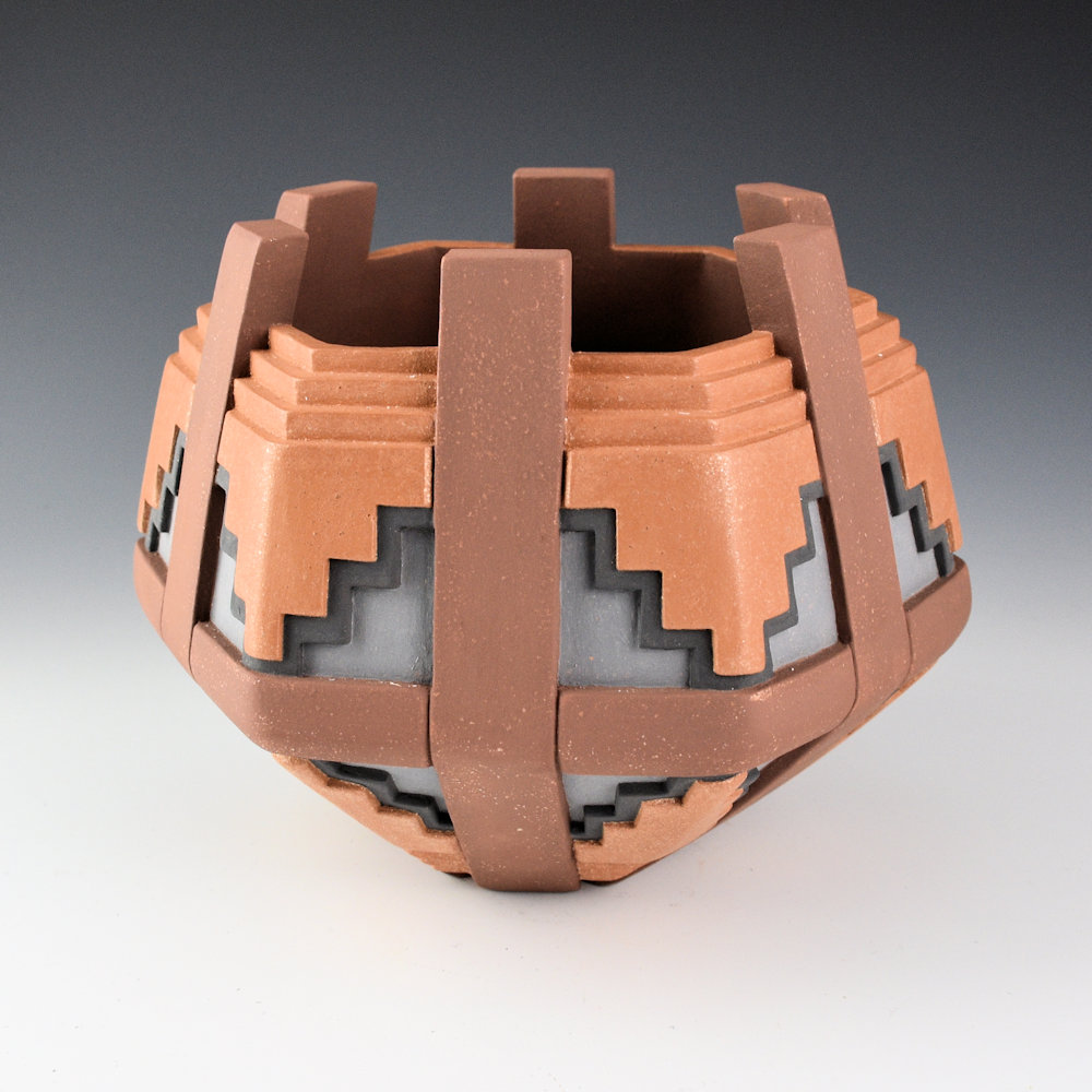 Lugo, Sergio - "Terraced" Large Polychrome Carved Bowl (Ribbon) - Image 2
