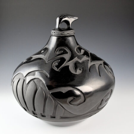 Alternative view of Naranjo-Garcia, Sharon - 11" Tall Jar with Avanyu, Feathers, and Bear Lid (2005) Ribbon