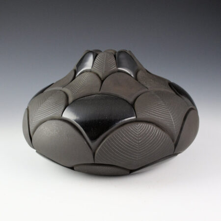 Tafoya, Stephanie - "Dreaming" Black Jar with 48 Feathers