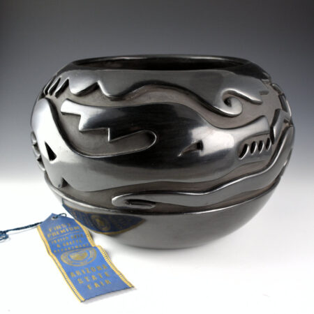 Naranjo, Teresita  - 11" Wide Bowl with Carved Avanyu (1980s) Ribbon