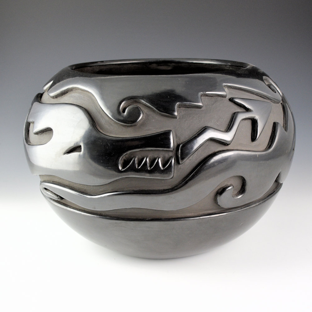 Naranjo, Teresita - 11" Wide Bowl with Carved Avanyu (1980s) Ribbon - Image 4