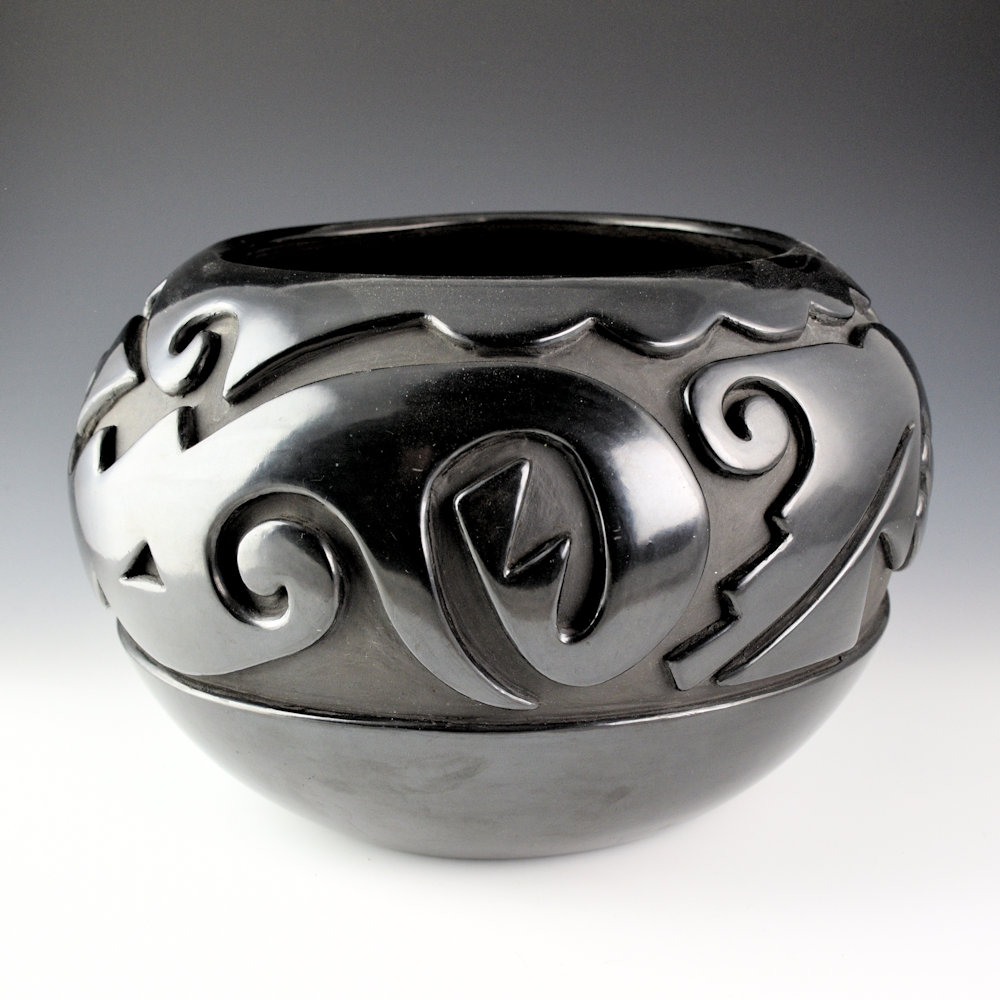 Naranjo, Teresita - 11" Wide Bowl with Carved Avanyu (1980s) Ribbon - Image 3