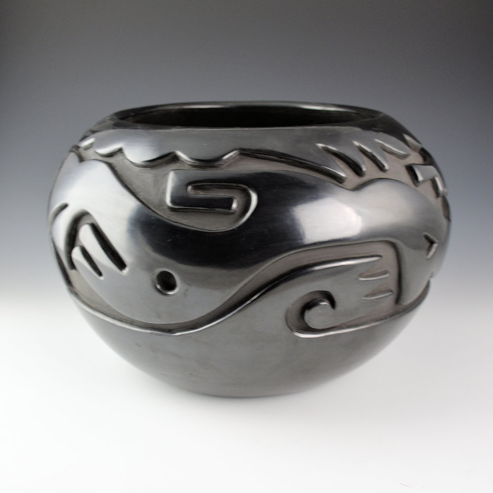Naranjo, Teresita - 11" Wide Bowl with Carved Avanyu (1980s) Ribbon - Image 2