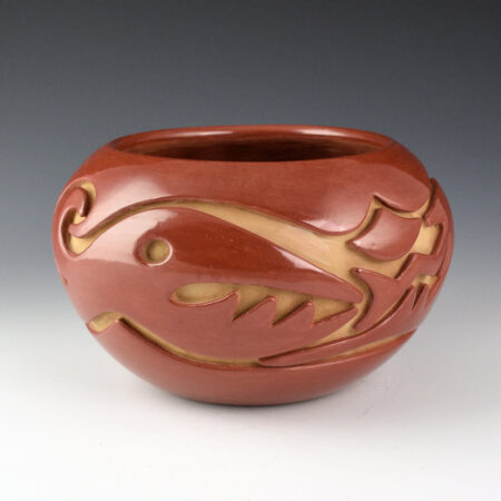 Naranjo, Teresita  - Red Deep Carved Bowl with Avanyu (1980s)