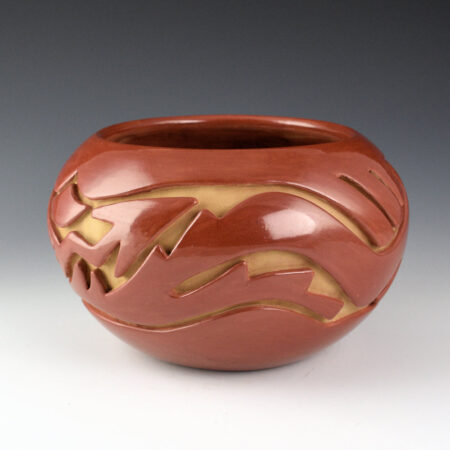 Alternative view of Naranjo, Teresita  - Red Deep Carved Bowl with Avanyu (1980s)