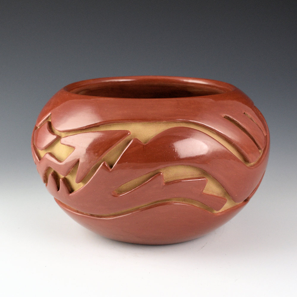 Naranjo, Teresita - Red Deep Carved Bowl with Avanyu (1980s) - Image 2