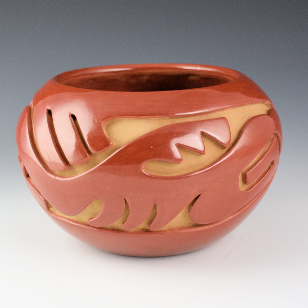 Naranjo, Teresita - Red Deep Carved Bowl with Avanyu (1980s) - Image 4