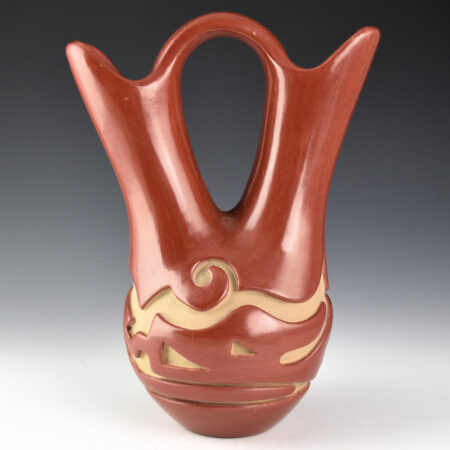 Naranjo, Teresita  - 9" Tall Red Wedding Vase with Carved Avanyu (1980s)
