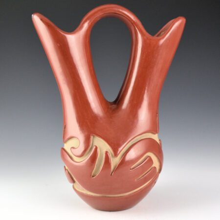 Alternative view of Naranjo, Teresita  - 9" Tall Red Wedding Vase with Carved Avanyu (1980s)