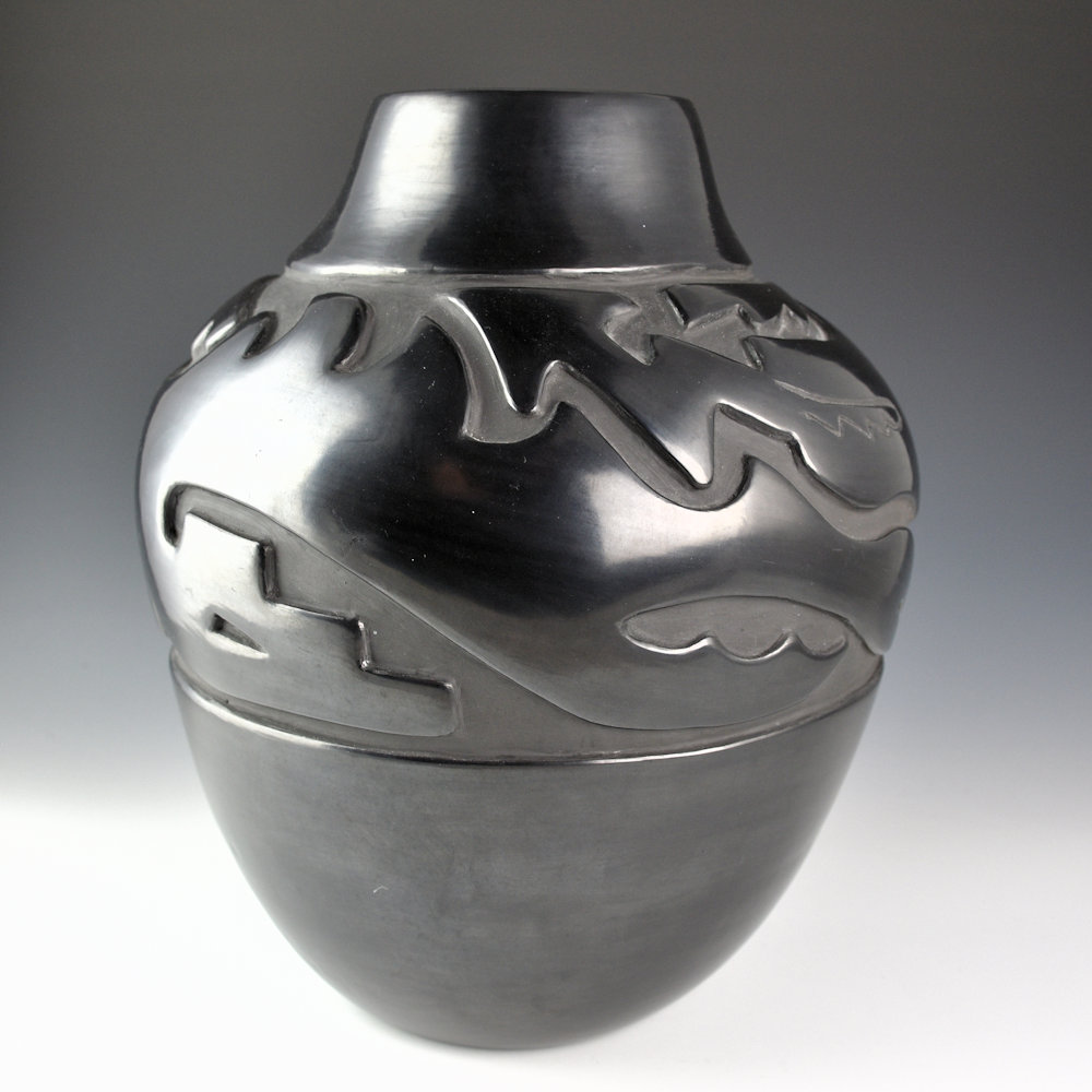 Ebelacker, Virginia - 11" Tall Jar with Carved Avanyu (1980s) - Image 3
