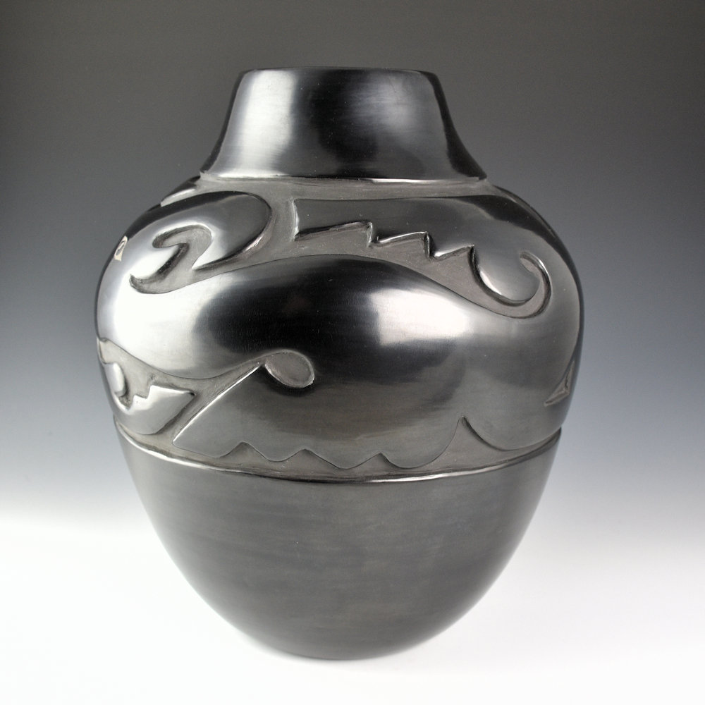 Ebelacker, Virginia - 11" Tall Jar with Carved Avanyu (1980s) - Image 2