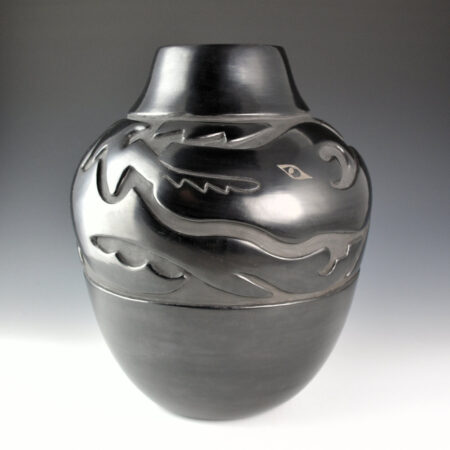Ebelacker, Virginia - 11" Tall Jar with Carved Avanyu (1980s)