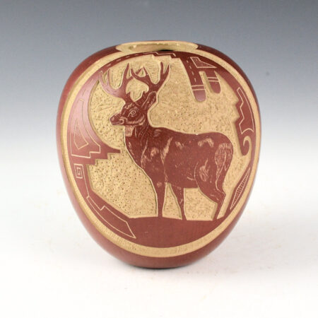Youvella, Wallace - Red Bowl with Etched Deer (1970s)
