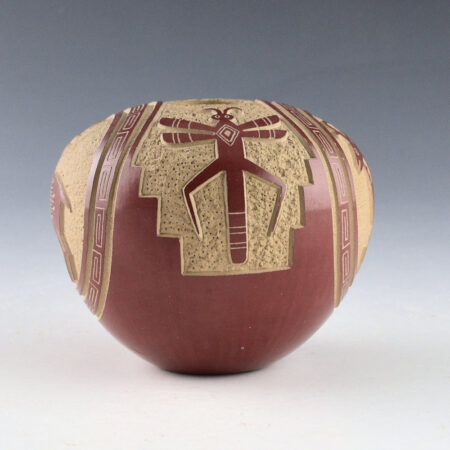 Alternative view of Youvella, Wallace - Red Bowl with Antelope and Dragonflies (1970s)