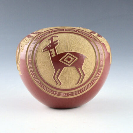 Youvella, Wallace - Red Bowl with Antelope and Dragonflies (1970s)