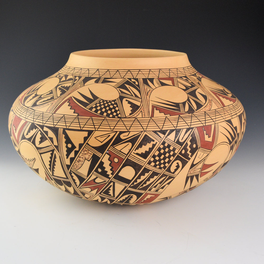 Honie, Antoinette Silas - 13" Wide Jar with Hopi Bird Designs - Image 4