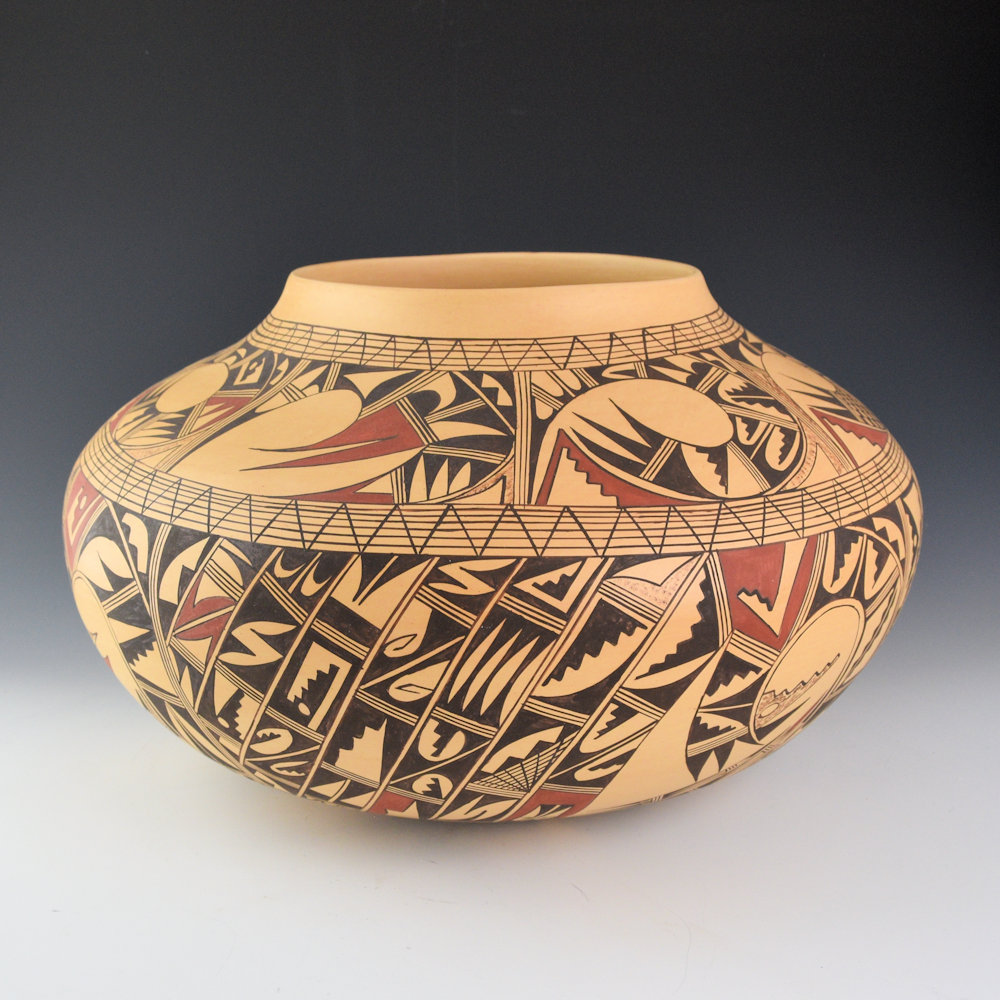 Honie, Antoinette Silas - 13" Wide Jar with Hopi Bird Designs - Image 3