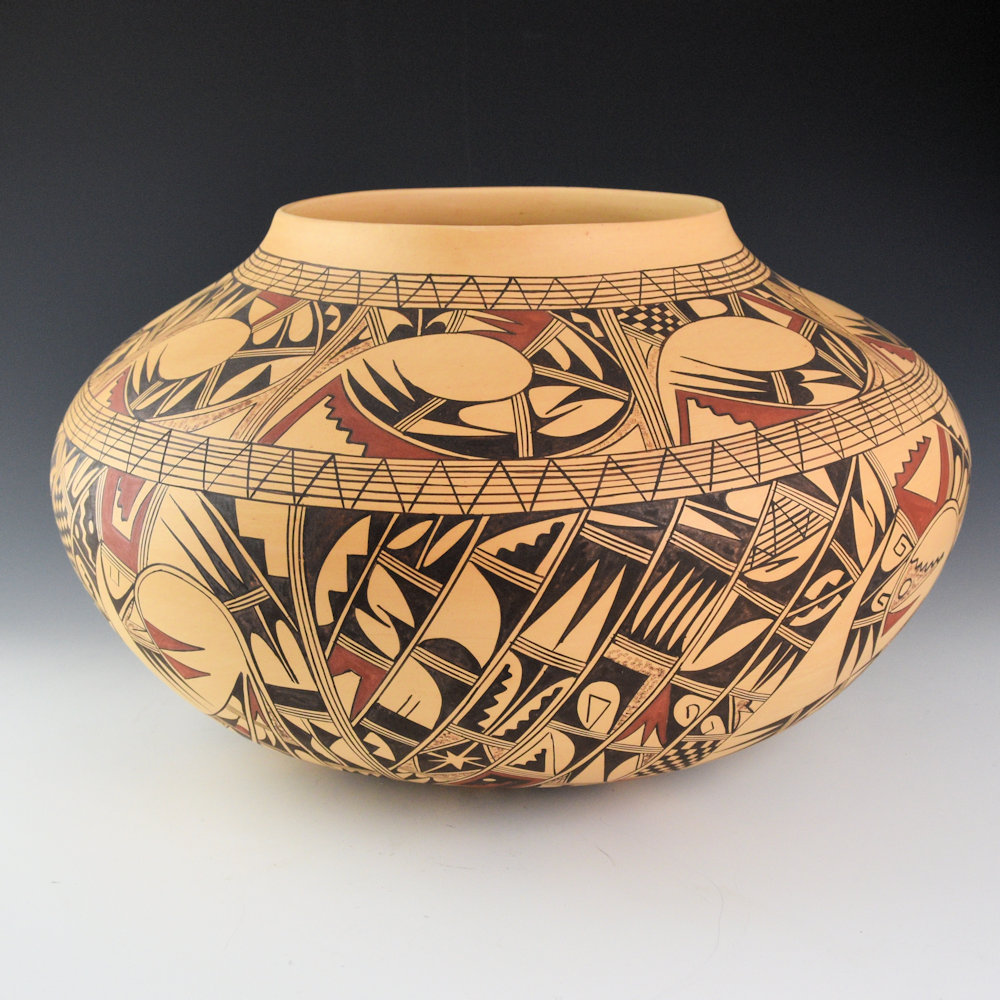 Honie, Antoinette Silas - 13" Wide Jar with Hopi Bird Designs