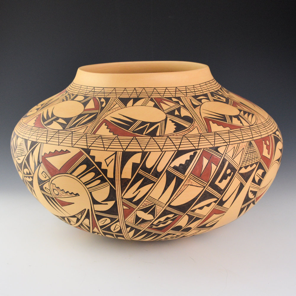 Honie, Antoinette Silas - 13" Wide Jar with Hopi Bird Designs - Image 2