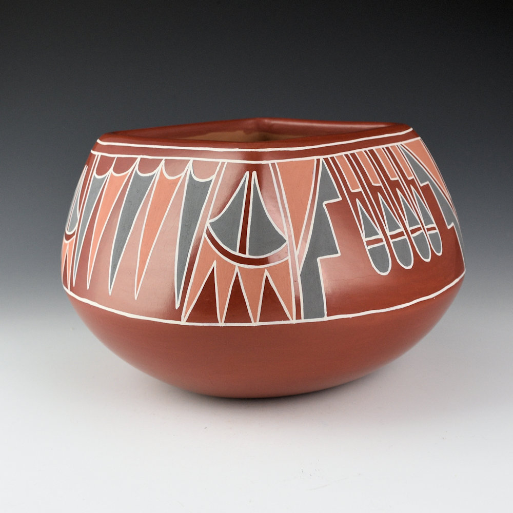 Tapia, Belen - Large Polychrome Square Bowl with Mountain Designs (1970s) - Image 2