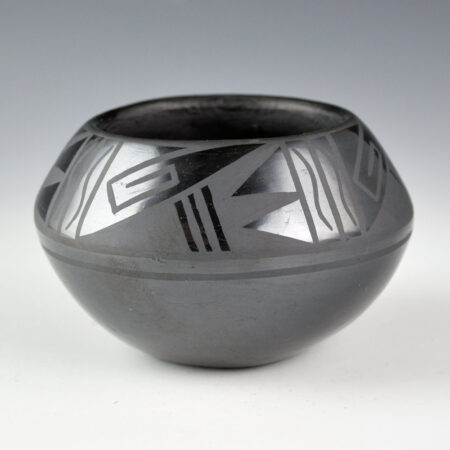 Alternative view of Blue Corn - Black Bowl with Bird Wing and Wind Designs (1970s)