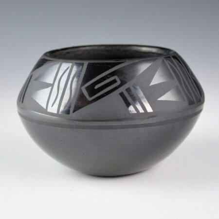 Blue Corn - Black Bowl with Bird Wing and Wind Designs (1970s)