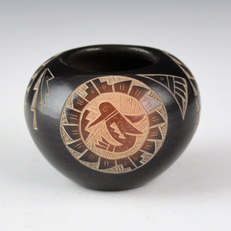 Alternative view of Suazo, Candelaria - Black and Sienna Bowl with Quail, Hummingbird, and Flute Player