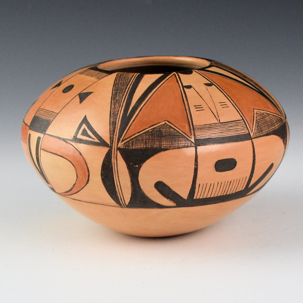 Quotskuyva, Dextra - Small Bowl with Katsina Face and Moths (1980s)