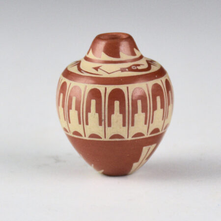 Curran, Dolores - Mini Red Jar with Avanyu and Cloud Designs