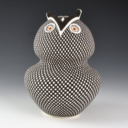 Antonio, Frederica - Clay Owl with Checkerboard Designs